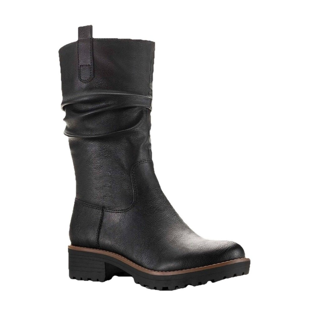 Sun + Stone Nelliee Black Slouch Mid Calf Lug Sole Boots NIB Size 6 Trendy